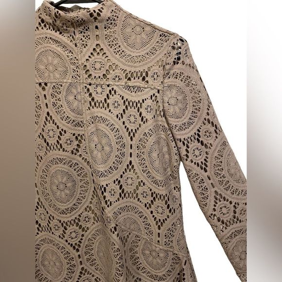 Soft Surroundings Crochet Like Hippie Boho Western Asymmetric Long Sleeve Tunic - Picture 3 of 7